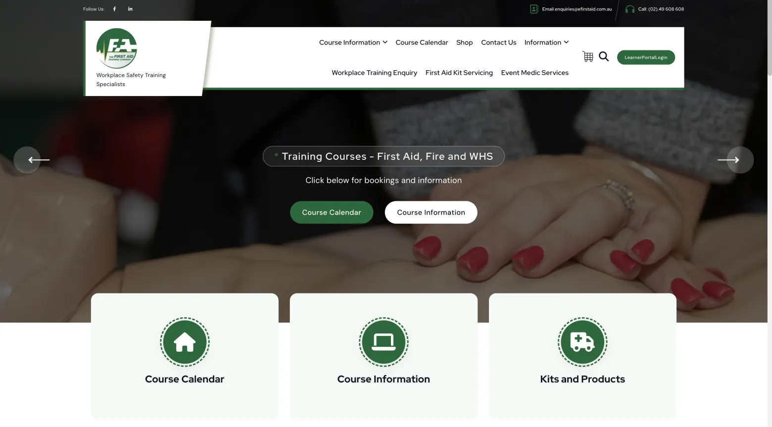 The First Aid Training Company website with first aid and workplace training options